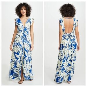Maaji Wildest Dreams Tropical Plunge Open Back Button Front Maxi Dress Cover Up